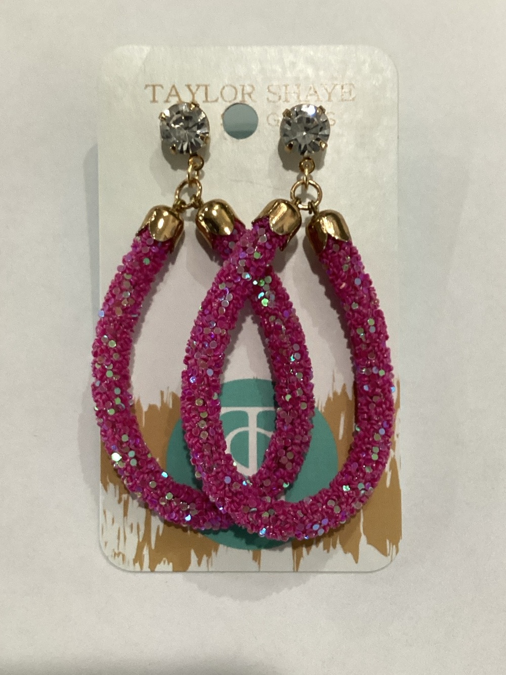 Taylor Shayne Hot Pink Crystal Hoop Drop Earrings